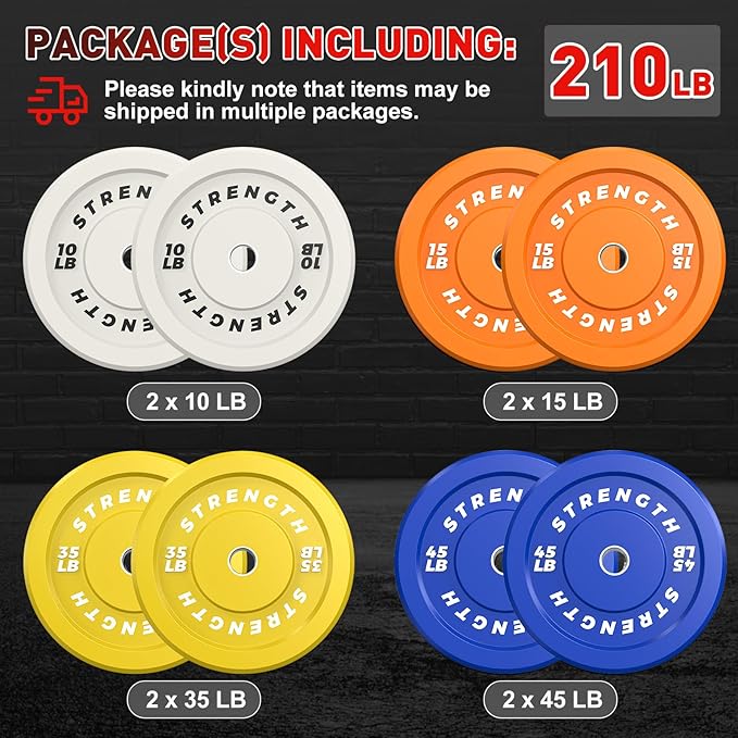 Premium Color-Coded Rubber Bumper Plates Set - 2 Inch Olympic Weight Plates for Home Gym Cross and Strength Training