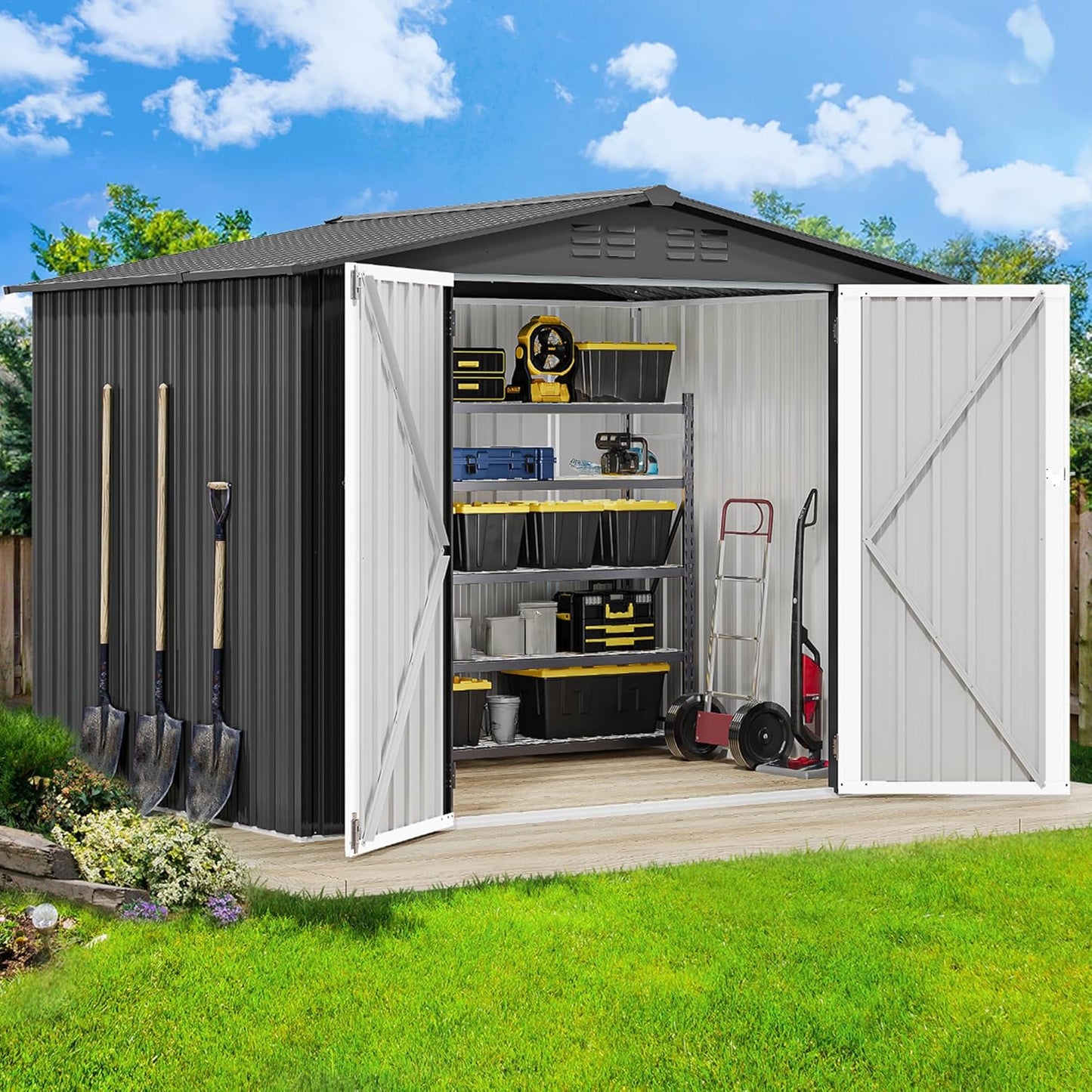 DWVO 8'x6' Large Metal Outdoor Storage Shed, Heavy Duty Tool Storage Sheds for Backyard Patio Lawn - Ideal for Bicycles, Garden Tools, and Lawn Equipment, Easy-to-Assemble, Dark Gray