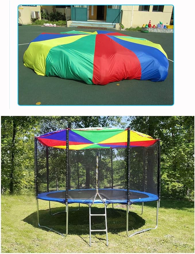 6.5ft/10ft/12ft/13ft/16.4ft/20ft Rainbow Parachute for Outdoor Party Games, Kids Play Parachute Group Cooperative Team Game Toys, Family Get-Together Entertainment