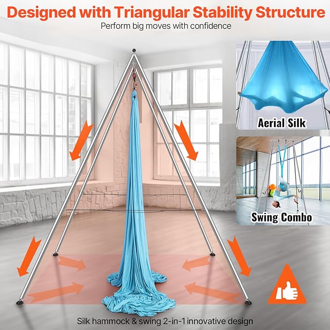 VEVOR Aerial Yoga Frame, 9.67 ft Height Swing Stand, Max 551.15 lbs Load Chrome-Plated Steel Pipe Inversion Yoga Rig for Indoor Outdoor Use