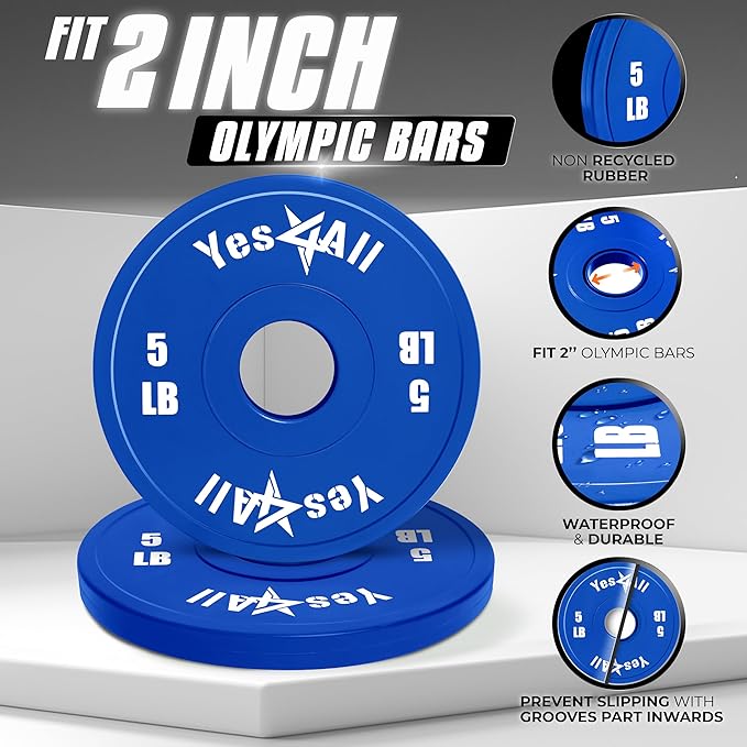 Yes4All Fractional Weight Plates Set, Available In Steel And Rubber, Set of 2/4/6 Plates in 1.25LB, 2.5LB, or 5LB Sizes, Micro Change Plates for Dumbbell and Olympic Barbell Weightlifting