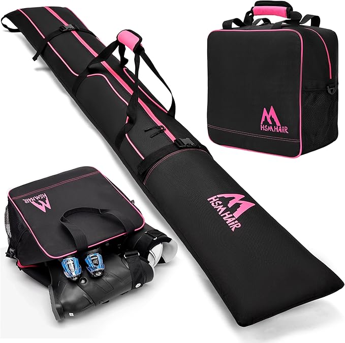 Ski Bag and Boot Bag Combo,Padded Ski Bag Set for Air Travel,Snow Ski Bags for Adults,Water- resistant Ski Boot Bag Fits for Skis Up to 200 CM and Boots Up To Size US13