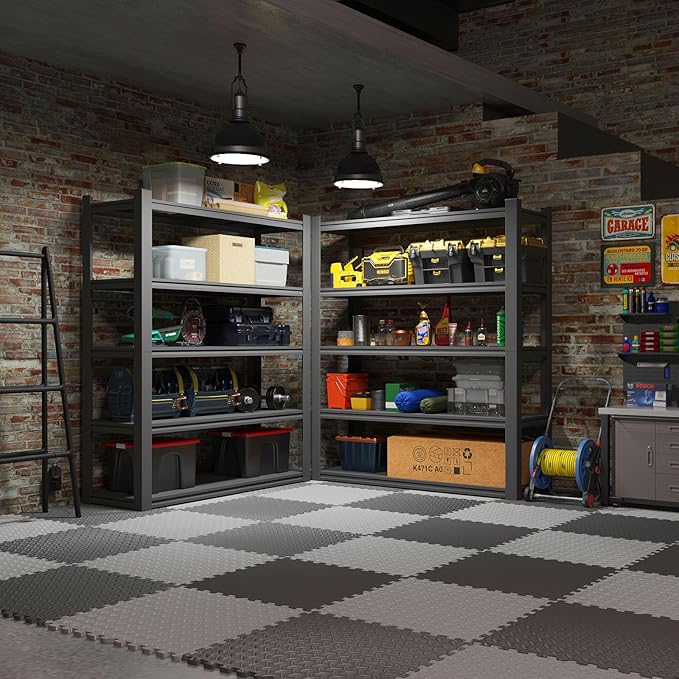 Home Gym Mat, Puzzle Exercise Mat, EVA Interlocking Foam Floor Tiles for Home Workout Equipment and Kids' Play Areas - Blue, 24 in x 24 in x ½ in - (Grey, 24 Pack, 96 SQ FT)