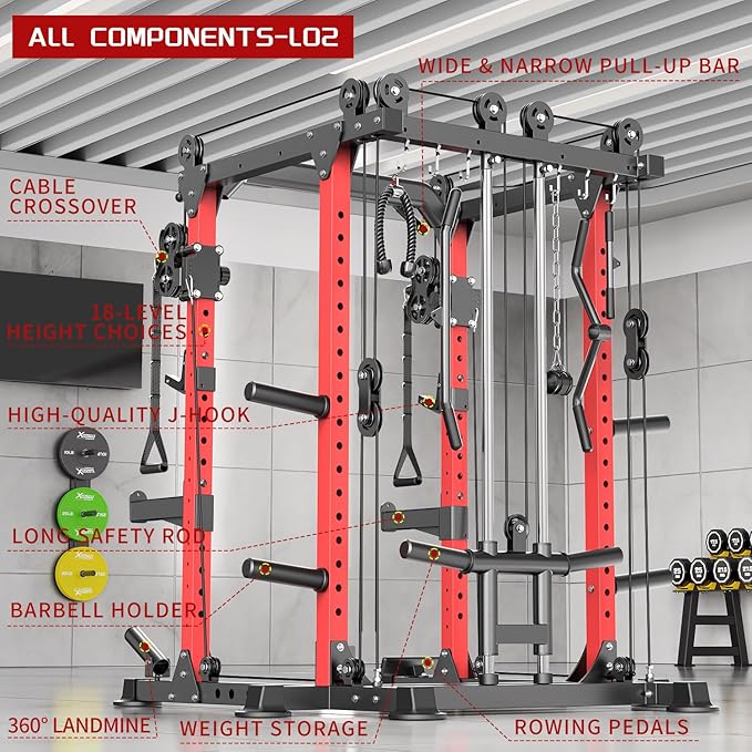 Power Cage,1600lbs Multi-Function Power Rack with Adjustable Cable Crossover System and More Training Attachment, Weight Cage for Home Gym