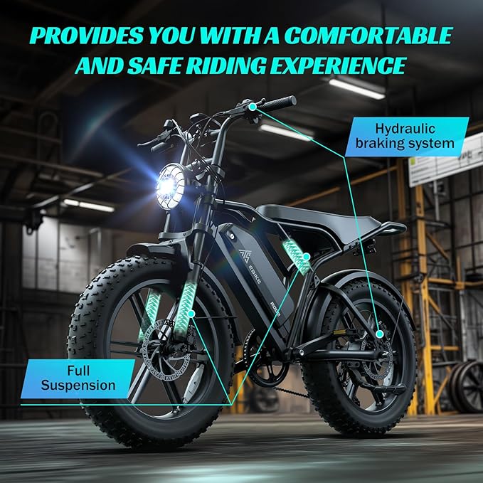 TST Electric Bike for Adults 1500W Peak 20" Fat Tire All-Terrain E-Bike 60/110 Miles 28MPH Electric Dirt Bike for Road Sand Mountain Snow - 48V 15/25AH Battery Powered Electric Motorcycle
