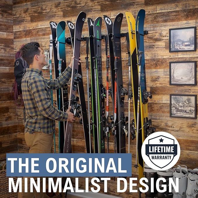 StoreYourBoard Lone Peak Ski Storage Rack, Wall Mount Organizer Holds 5 Pairs of Skis and Poles, Supports 300 lbs, 46 in x 8 in x 3.5 in