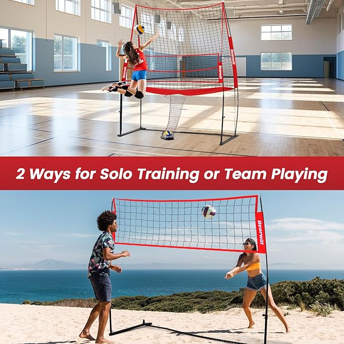 Volleyball Training Equipment, Volleyball Practice Net System Update Freely Adjustable, Portable Volleyball Net for Backyard Indoor Outdoor Hitting Serving Passing Practice