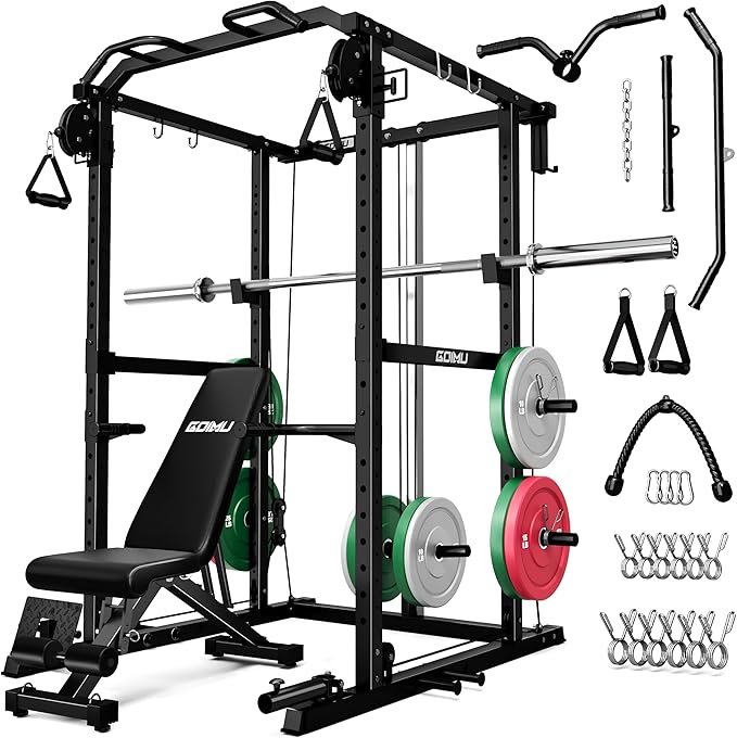 R1-V4 Power Cage Rack, 2000LB Squat Rack with Cable Crossover System, Multi-Function Weight Cage, Home Gym Workout Machine with More Training Attachments
