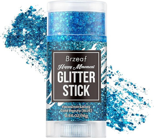 Brzeaf Waterproof Blue Glitter Stick,Festival Rave Accessories, Safe Ingredients & Long Lasting, Hair Eyeshadow Face Glitter Stick, Singer Concert Music Rave Festival, Glitter Makeup for Women