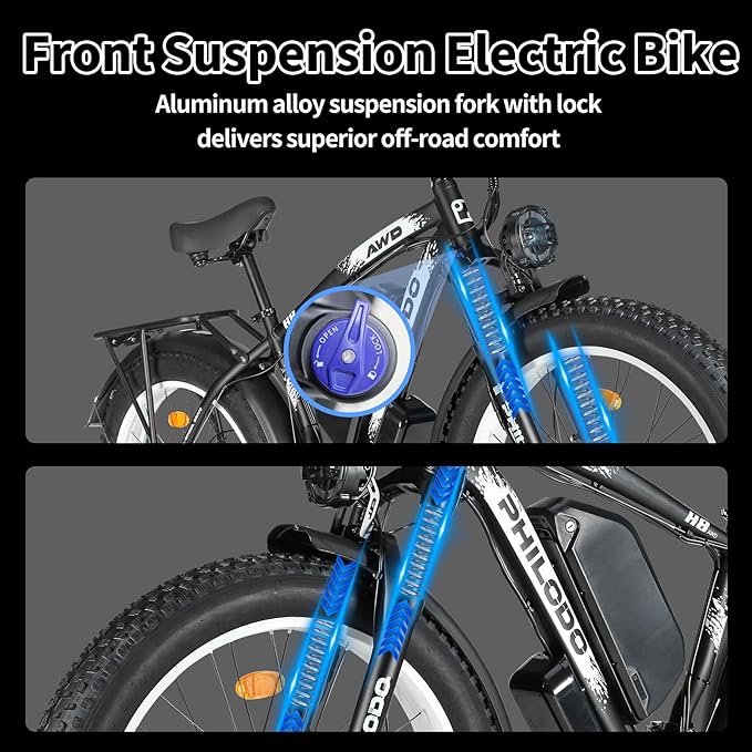 PHILODO 5000W Dual Motor Ebikes for Adults, 60V 26AH Battery Electric Bike, 26x4 Fat Tires for All Terrain Dirt Bike with 21-Speed Gear Electric Mountain Bike Electric Bicycle