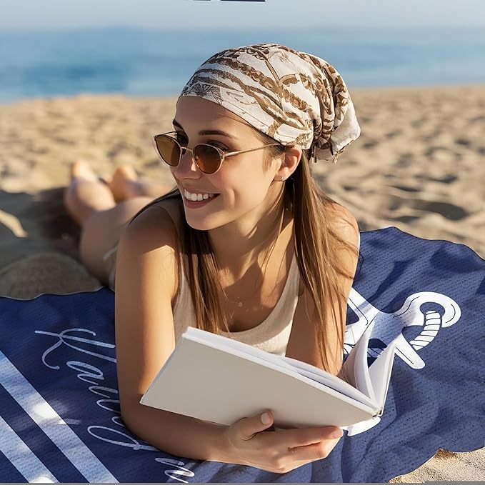 JML Personalized Beach Towel with Name, Custom Anchor Beach Towel, Customized Microfiber Pool Towel, Quick Dry & Absorbent Swim Towel for Adult,Anniversary, Birthday, Summer Holiday,Vacation