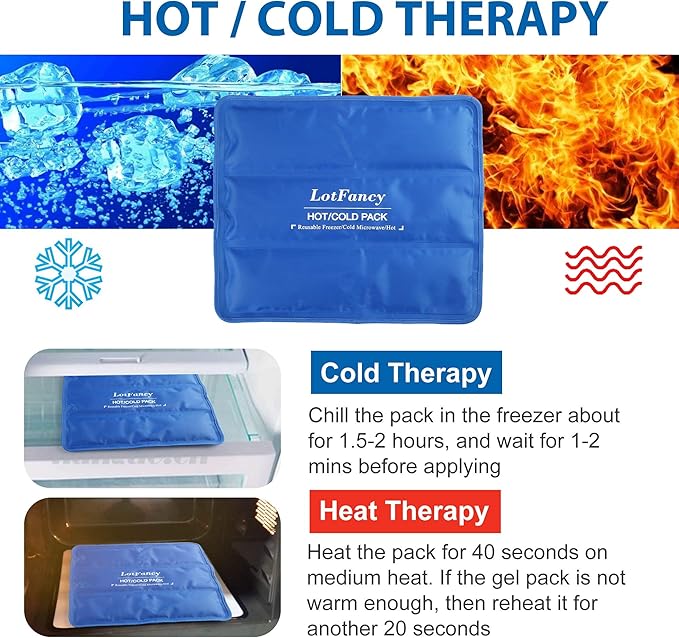 LotFancy Ice Pack for Injuries, Reusable Large Hot Cold Pack for Therapy, Heating or Cooling Gel Pad for Back Shoulder Knee Waist Sprains, Muscle or Joint Pain Relief, 14" x12"