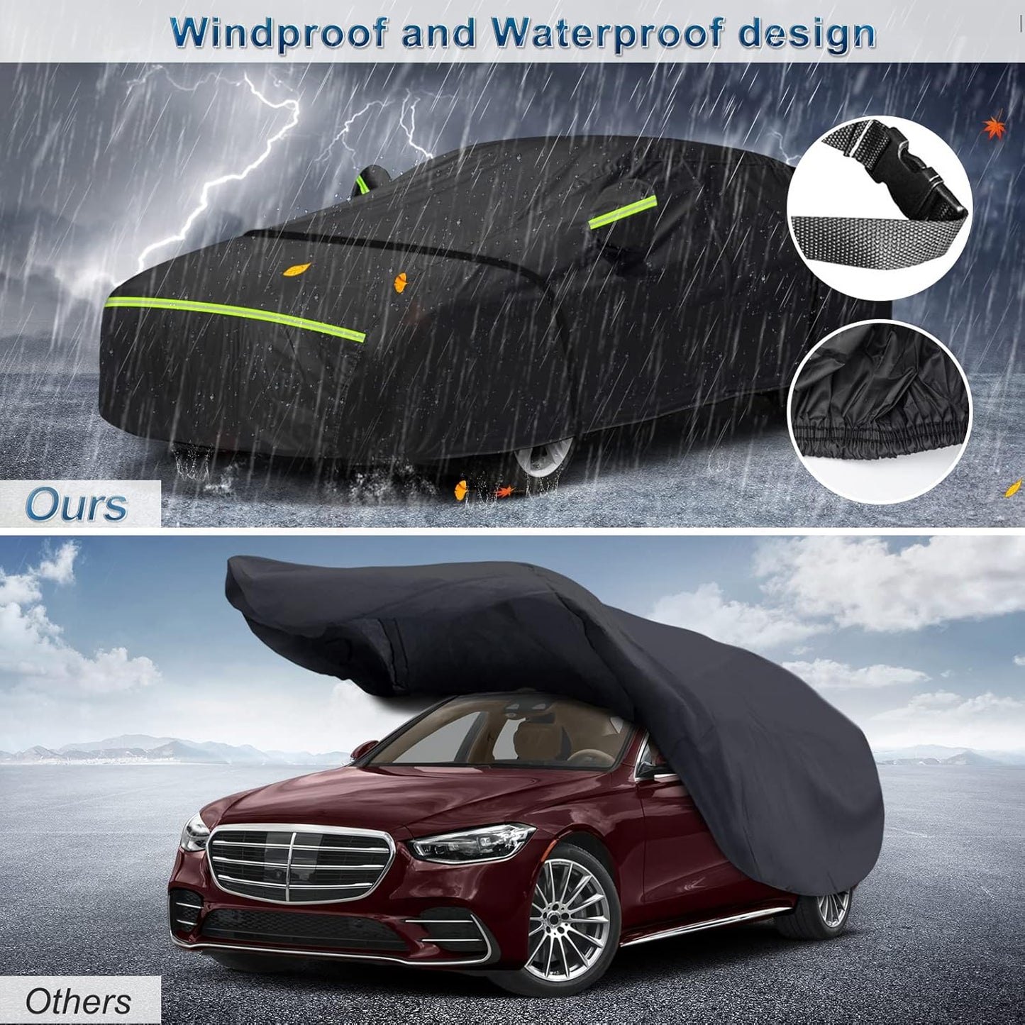 for Mercedes Benz S Car Cover Waterproof All Weather Heavy Duty Protection Outdoor Full Car Covers Windproof with Driver Side Zipper Custom Fit for Mercedes Benz S-Class 2006-2025