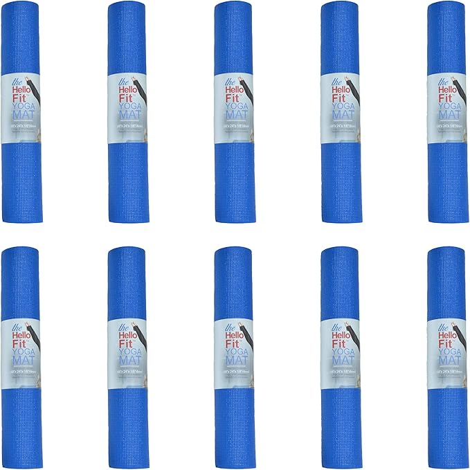 Hello Fit 10-Pack Yoga Mat, 68" x 24" Non Slip Exercise Mat, 4mm Thick Gym Mat for Fitness and Stretching, Bulk Non Toxic Yoga Mats for Schools and Studios