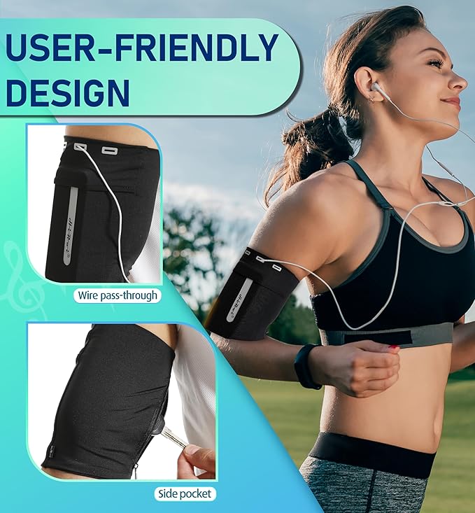 HiRui Running Armband Sleeve Universal Sports Armband Cell Phone Holder Armband for Exercise Workout, Compatible with iPhone 16/15/14/13/Plus/Pro Samsung Galaxy All Phones (XL, Black)
