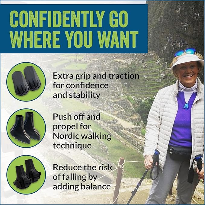 4 Pack of Extra Durable Rubber Replacement Tips (Replacement Feet/Paws/Ferrules/Caps) for Trekking Poles - Fits All Standard Hiking and Nordic Walking Poles