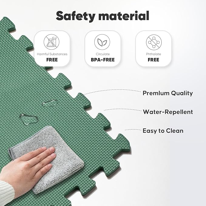 Home Gym Mat, Puzzle Exercise Mat, EVA Interlocking Foam Floor Tiles for Home Workout Equipment and Kids' Play Areas - Blue, 24 in x 24 in x ½ in - (Green, 16 Pack(64 SQ FT))