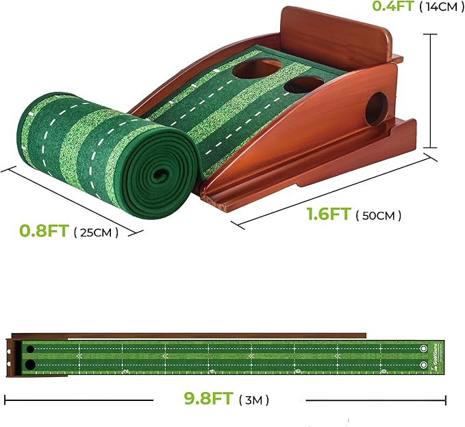Golfguru Putting Green, 9.8ft Golf Putting Mat with Automatic Ball Return Track & Putting Mirror, Indoor Putting Greens for Home with Thickened Wrinkle-Free Crystal Velvet, Golf Accessories for Men