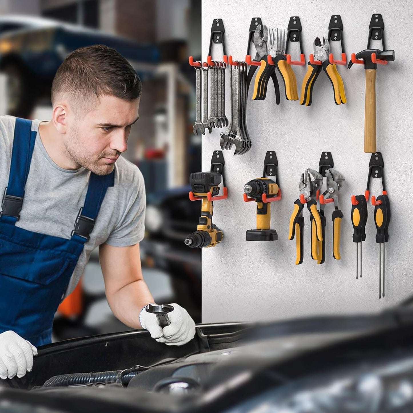 4 Pack 5.2x5.1 Inch Utility Steel Wall Mount Heavy Duty Garage Hooks with Anti-Slip Coating,Storage More Yard,Garden and Power Tools and for Hanging Hose,Ladder and Bike