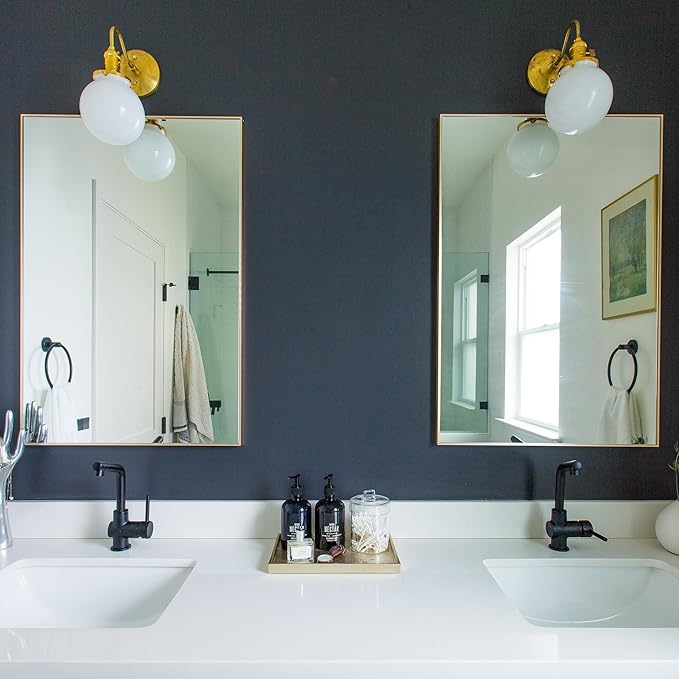 27x36 Inch Orange Gold Bathroom Mirror for Wall, Aluminum Frame Rectangle Rectangular Vanity Mirror, Modern Large for Bedroom, Living Room, Horizontal or Vertical