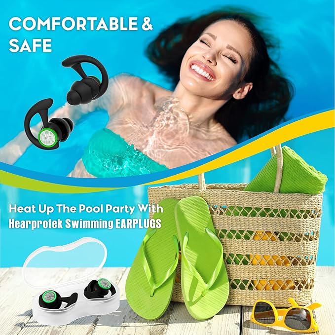 Hearprotek 2 Pairs Ear Plugs for Swimming Adults, Reusable Custom-fit Swim Water earplugs Men Women for Swimmers Shower Pool Bath Surfing Kayaking Canoeing(Black)