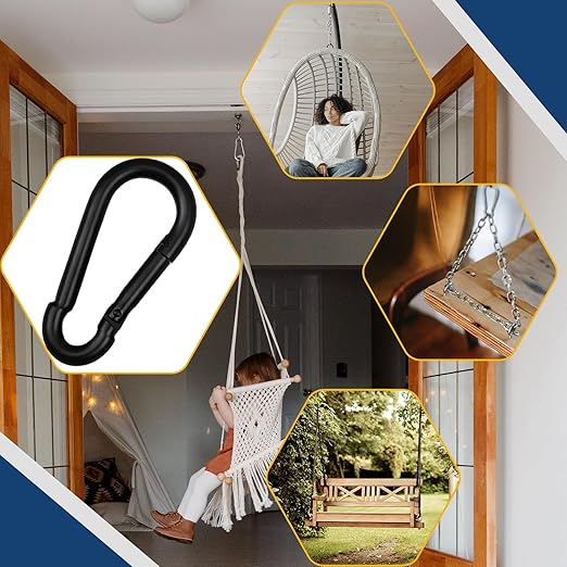 100Pcs 3" Heavy Duty Spring Snap Hook Carabiners, M8 5/16" Galvanized Steel Black Carabiner Clip, Quick Link Keychain for Hammock Swing Set Outdoor Travel Camping Fishing Hiking