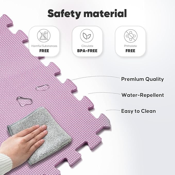 Home Gym Mat, Puzzle Exercise Mat, EVA Interlocking Foam Floor Tiles for Home Workout Equipment and Kids' Play Areas - Blue, 24 in x 24 in x ½ in - (Pink, 24 Pack(96 SQ FT))