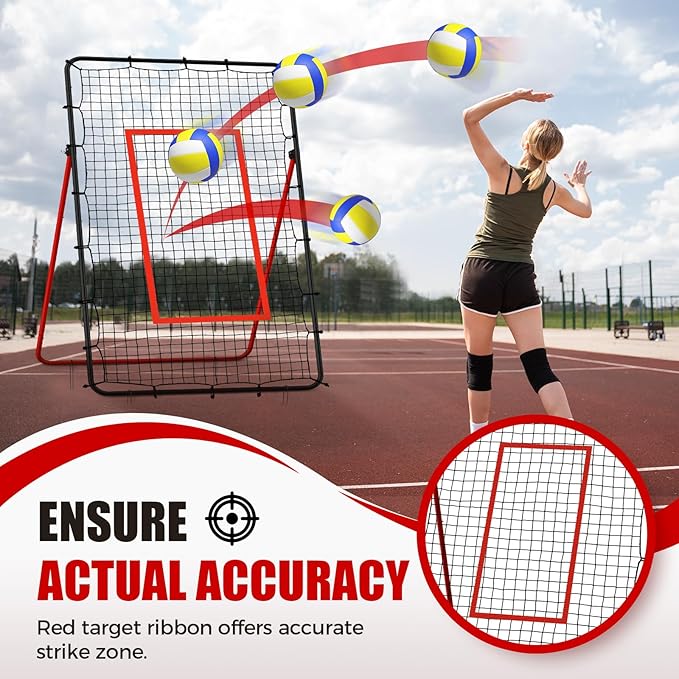 Volleyball Rebounder Net，Portable 7x4 ft Training Equipment for Spike and Smash Practice - 5 Rebound Angles Custom Target Area for Volleyball Sports Training