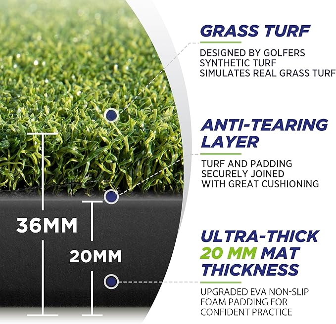Golfguru Golf Mat, 5x4ft/5x5ft Dense Elite Golf Hitting Mats Practice with 10 Balls, 9 Tees, Heavy Duty Artificial Hitting Training Matt for Backyard Driving Chipping Indoor Outdoor Simulators