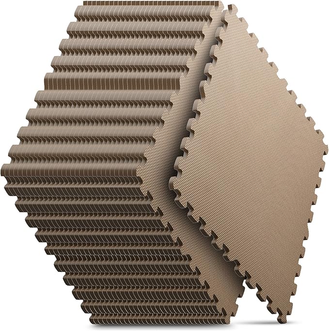 Home Gym Mat, Puzzle Exercise Mat, EVA Interlocking Foam Floor Tiles for Home Workout Equipment and Kids' Play Areas - Blue, 24 in x 24 in x ½ in - (Brown, 32 Pack(128 SQ FT))