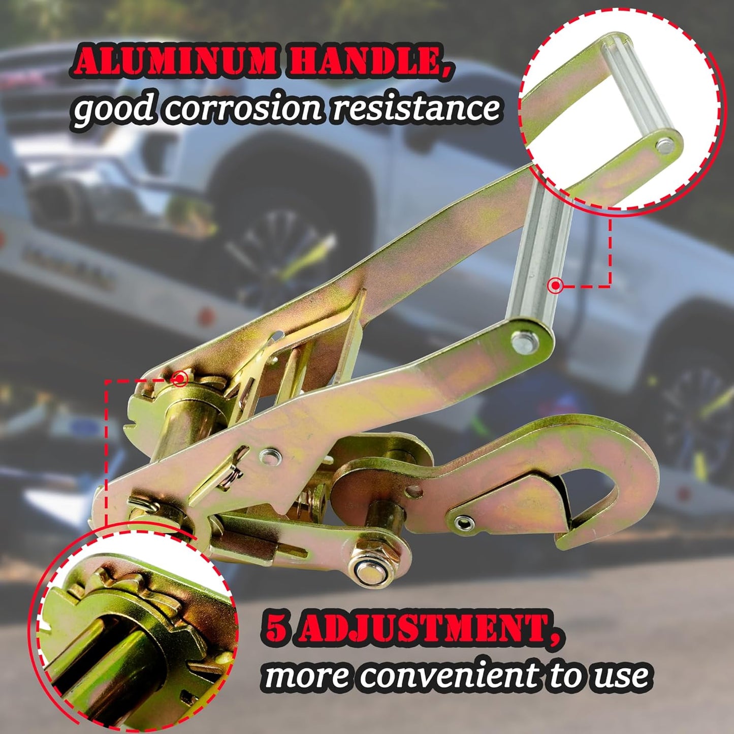 4 Pack Car Tie Down Straps for Trailers - 2" x 96" - 3,300 lbs Safe Working Load -Adjustable Wheel Straps for Hauling Cars.