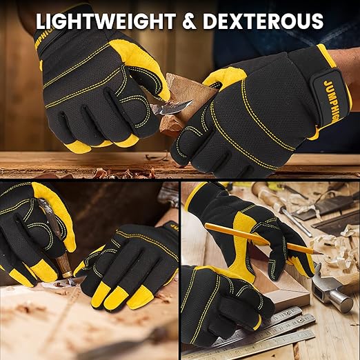 JUMPHIGH Work Gloves for Men, Multi-Functional Light Duty Mechanic Gloves, Outdoor, Performance Fit, Touch Screen, Abrasion Resistant