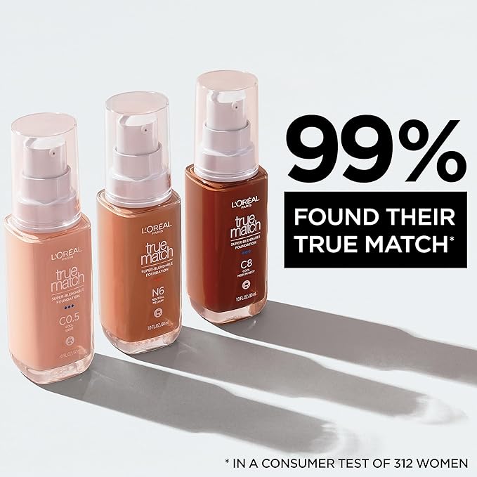 L'Oreal Paris True Match Super-Blendable Foundation, Medium Coverage Liquid Foundation Makeup, N11, Deep, 1 Fl Oz
