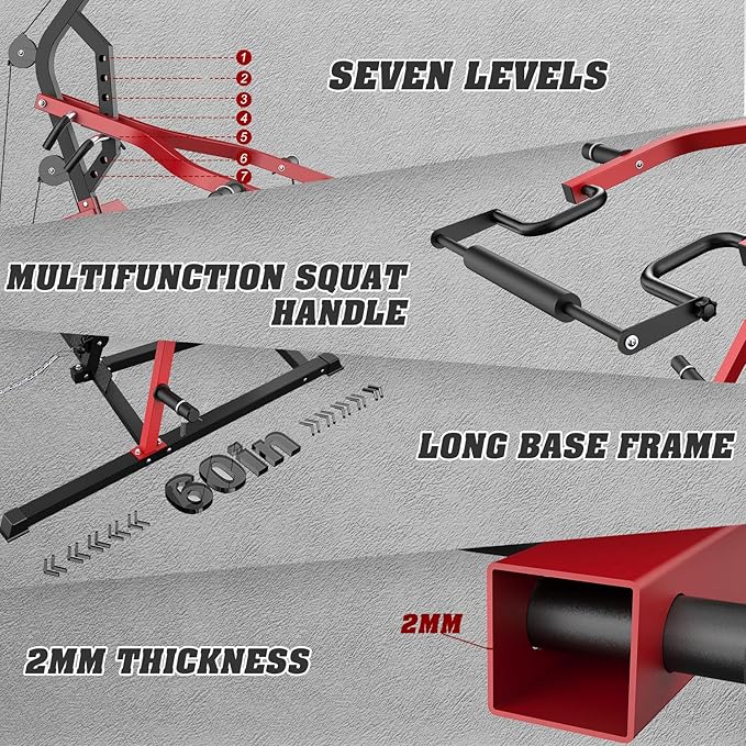 DONOW Leverage Gym Power Rack Squat Rack Lever Gym with LAT Low Row System Home Gym System Workout Station 2:1 Ratio (Without Weight Plates)