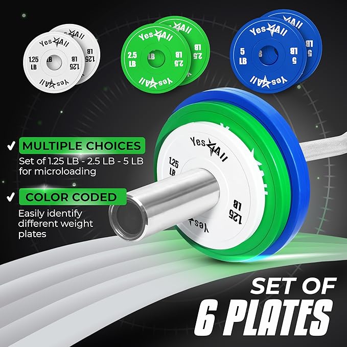 Yes4All Fractional Weight Plates Set, Available In Steel And Rubber, Set of 2/4/6 Plates in 1.25LB, 2.5LB, or 5LB Sizes, Micro Change Plates for Dumbbell and Olympic Barbell Weightlifting