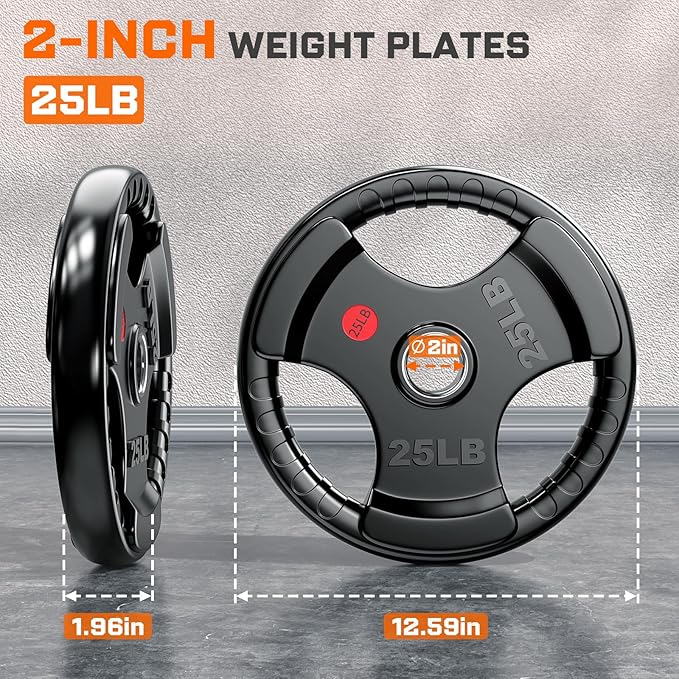 XDDIAS Rubber Weight Plates for Barbell, 2-Inch Olympic Grip Plate for Strength Training, Weightlifting and Bodybuilding in Home & Gym, Solid Cast Iron Weight Plates Pair and Sets