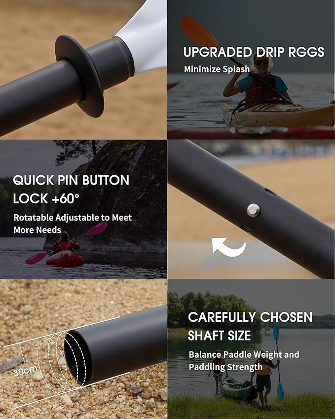 Kayak Paddle Aluminum Shaft Paddle with Nylon Blades, Floating Adjustable Kayaking Oars, 3 Piece, 220-240cm/86-94 Inches,Black/Rose/Teal/Black/Orange/Grey