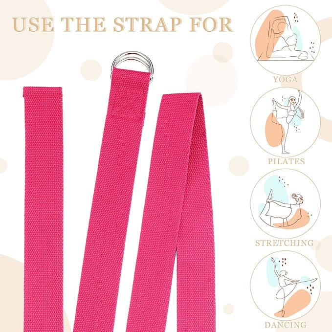 6 Pcs Yoga Strap for Stretching 8 Ft Yoga Exercise Adjustable Straps Bands with Safe Adjustable D Ring Buckle for Pilates Gym Workouts Fitness Improves Sitting Posture