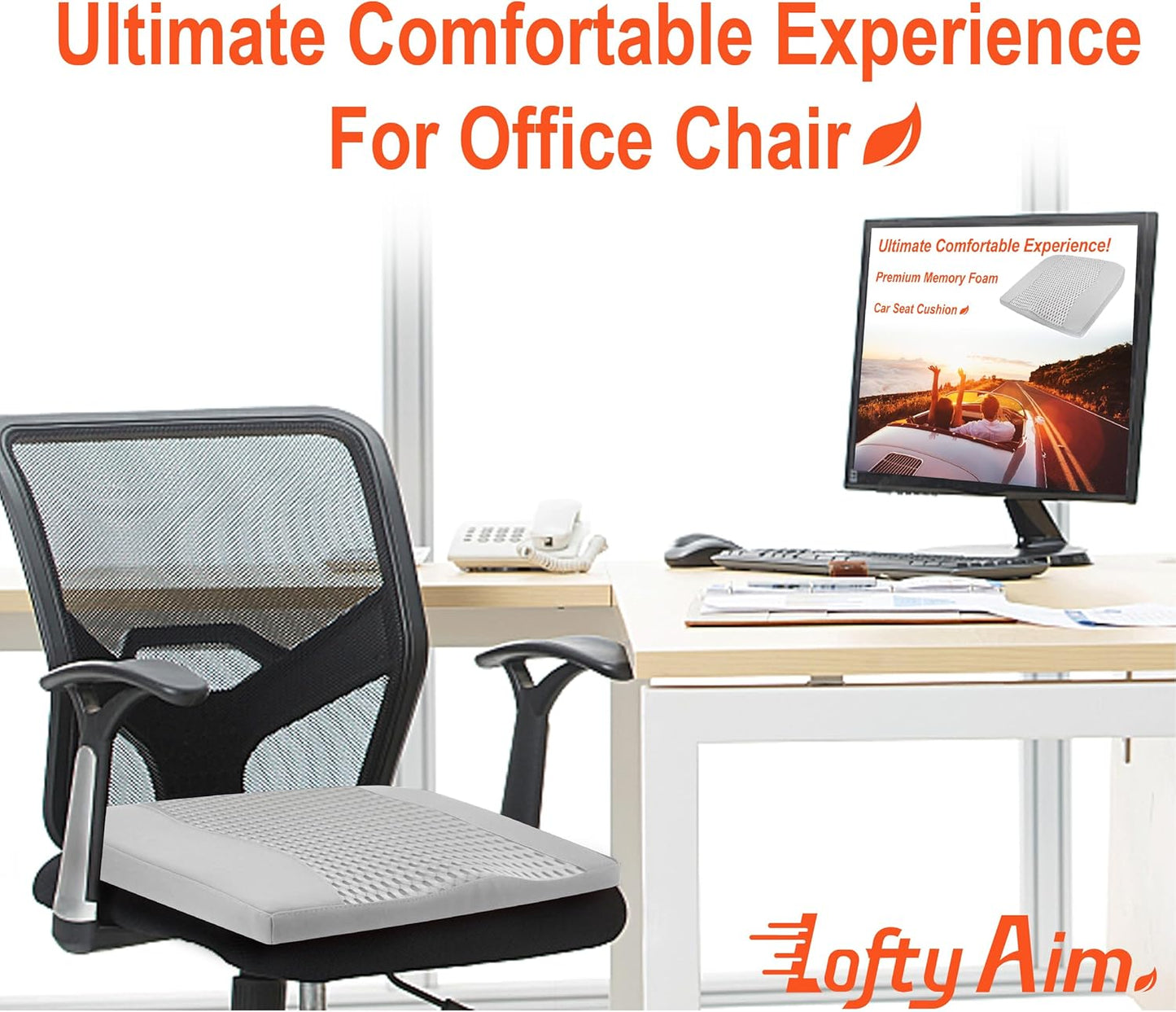 Car Seat Cushion, Comfort Memory Foam Car Cushions for Driving - Sciatica & Lower Back Pain Relief, Driver Seat Pillow for Auto, Office Chair, Wheelchair - 4D Mesh Gray