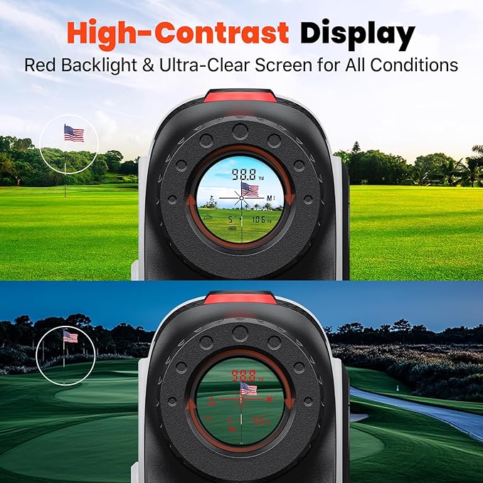 Golf Laser Rangefinder with Slope, 1500Y Range Finder, 0.3s Flagpole Locking Vibration, 7X Magnification, Magnet Stripe, 85% Transmission Lens for Golfing/Hunting, Golf Accessories for Men