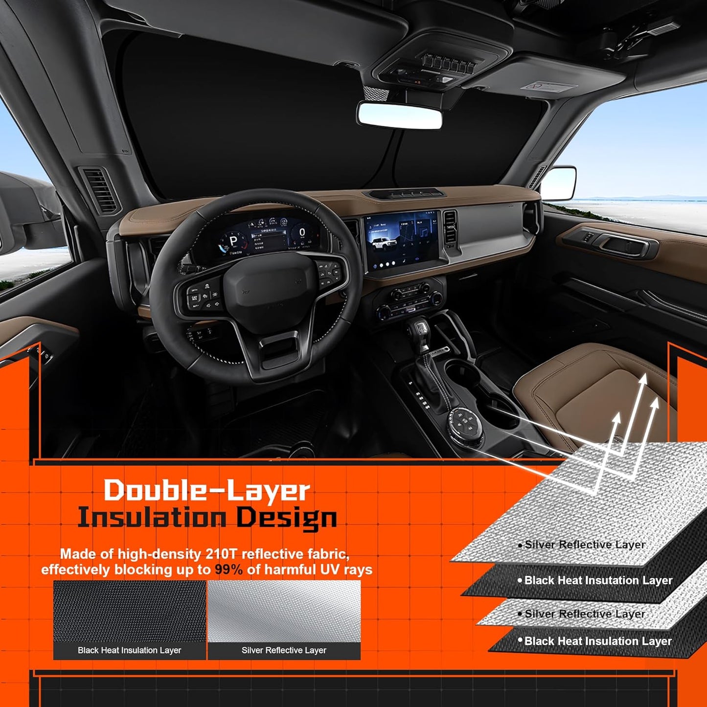 Custom Fit Windshield Sun Shade for Toyo-ta Camry 2018-2024 - Full Coverage, 210T Reflective Fabric, Double-Layer Design - Blocks 99% UV Rays, Keeps Car Cool, Easy to Install and Store