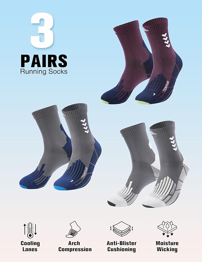 Compression Crew Running Socks: Athletic Socks for Men Women with Cushion,3 Pairs Work Hiking Basketball Sport Socks