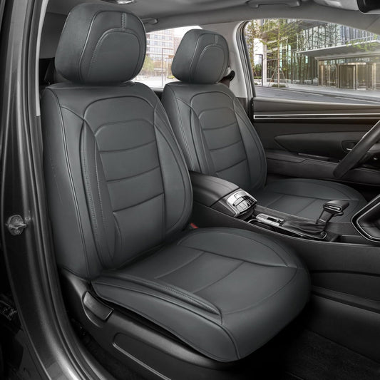 Elite Edition Faux Leather Seat Covers for Cars, Trucks, & SUV - 2 Charcoal Car Seat Covers for Front Seats - Universal Fit Car Accessories Automotive Interior Protector for Most Vehicles