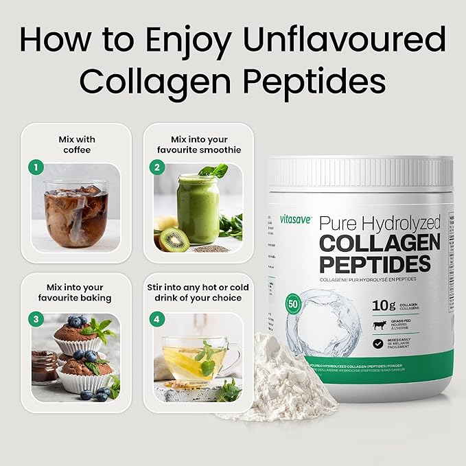 Collagen Peptides Powder – 10g Hydrolyzed Collagen per Serving – Unflavored, Grass-Fed, Keto Friendly – Skin, Hair, Nails & Joint Support – 500g