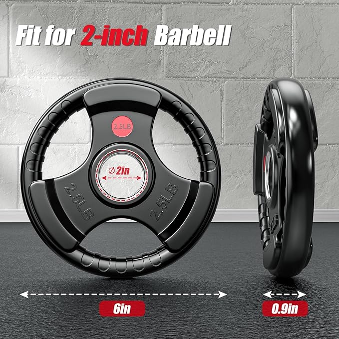 GIKPAL 2-inch Rubber Olympic Grip Weight Plates for Strength Training, Weightlifting in Home & Gym, Barbell Weights Plates Set (2.5/5/10/25/35/45 LB)