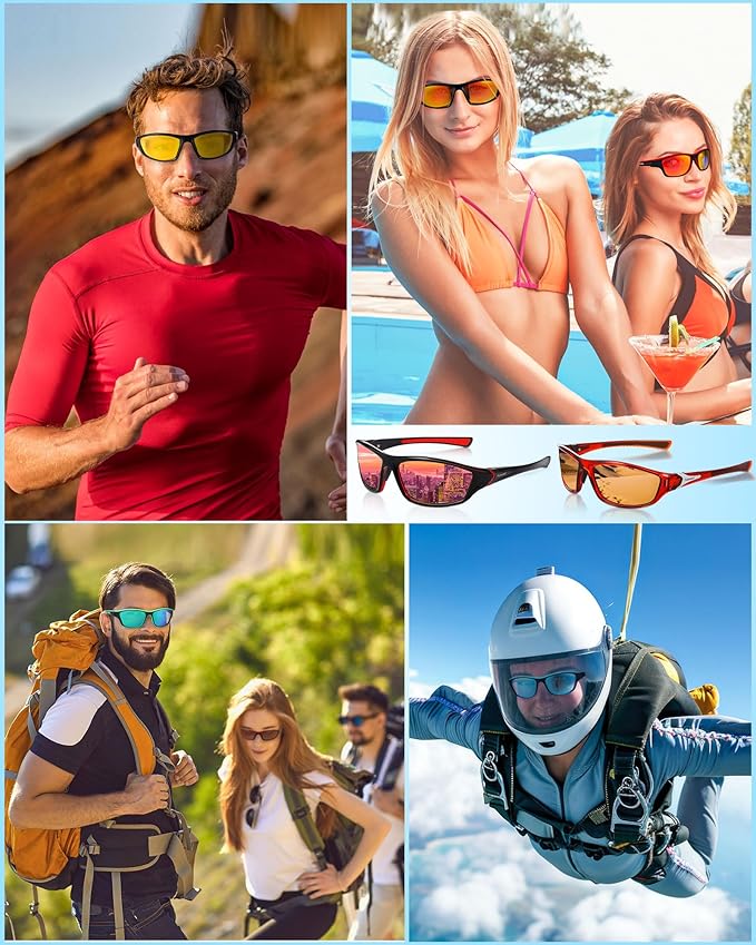 Frienda 6 Pack Polarized Sport Sunglasses for Men Multipack Fit over Glasses Pack Lot Set Men's Sport Fishing Eyeglasses