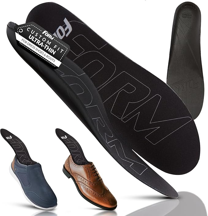 Ultra-Thin Plantar Fasciitis Insoles Designed for Comfort & Maximum Pain Relief, Ideal for Dress Shoes & Boots | Black (Men's 11-11.5, Women's 12.5)