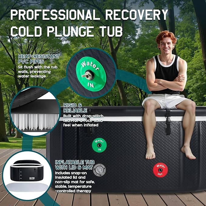 Albott Cold Plunge Tub with 1HP Chiller, Inflatable Ice Bath Tub with App Control, UV/Ozone System, Insulated Lid & Wheels, Full-Body Recovery Tub for Athletes, 150 Gal, 59"x32"x28"