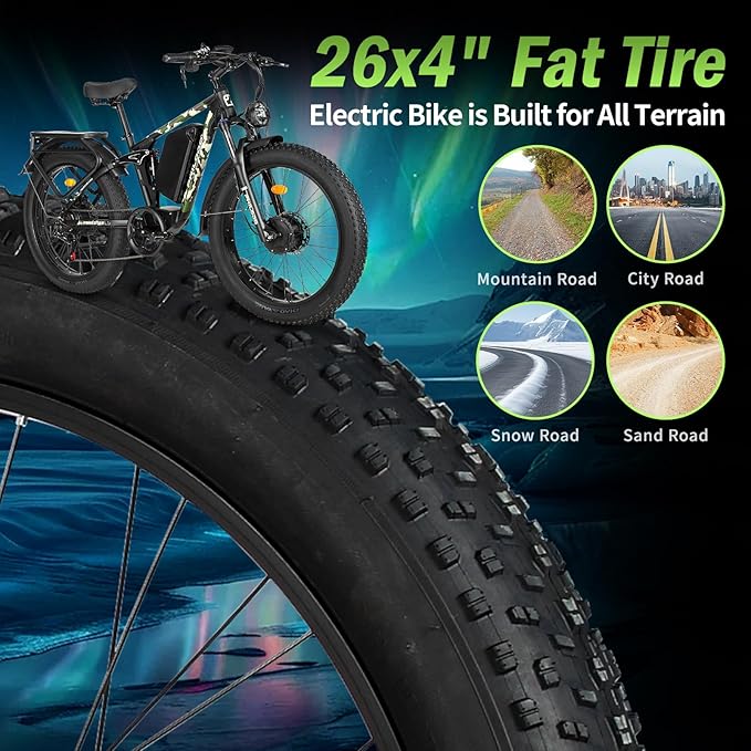 PHILODO Forester Electric Bike, 60V 26Ah Bike Battery for Long Range with 5000W Dual Motor Ebike for Adults, 26x4 Electric Bike Fat Tires for All Terrain Electric Mountain Bike