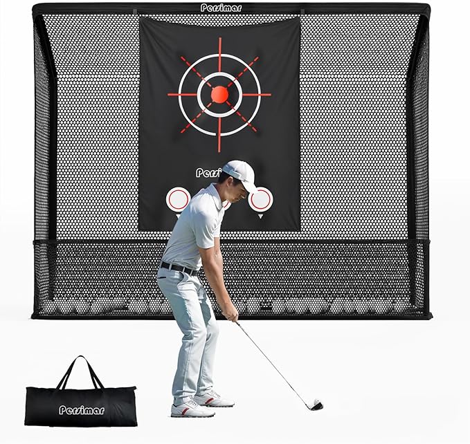 Golf Cage Practice Hitting Net,10x7ft Heavy Steel Frame with 2 Net Side Barriers,for Backyard Driving Chipping Swing Training, Home Range for Indoor& Outdoor.